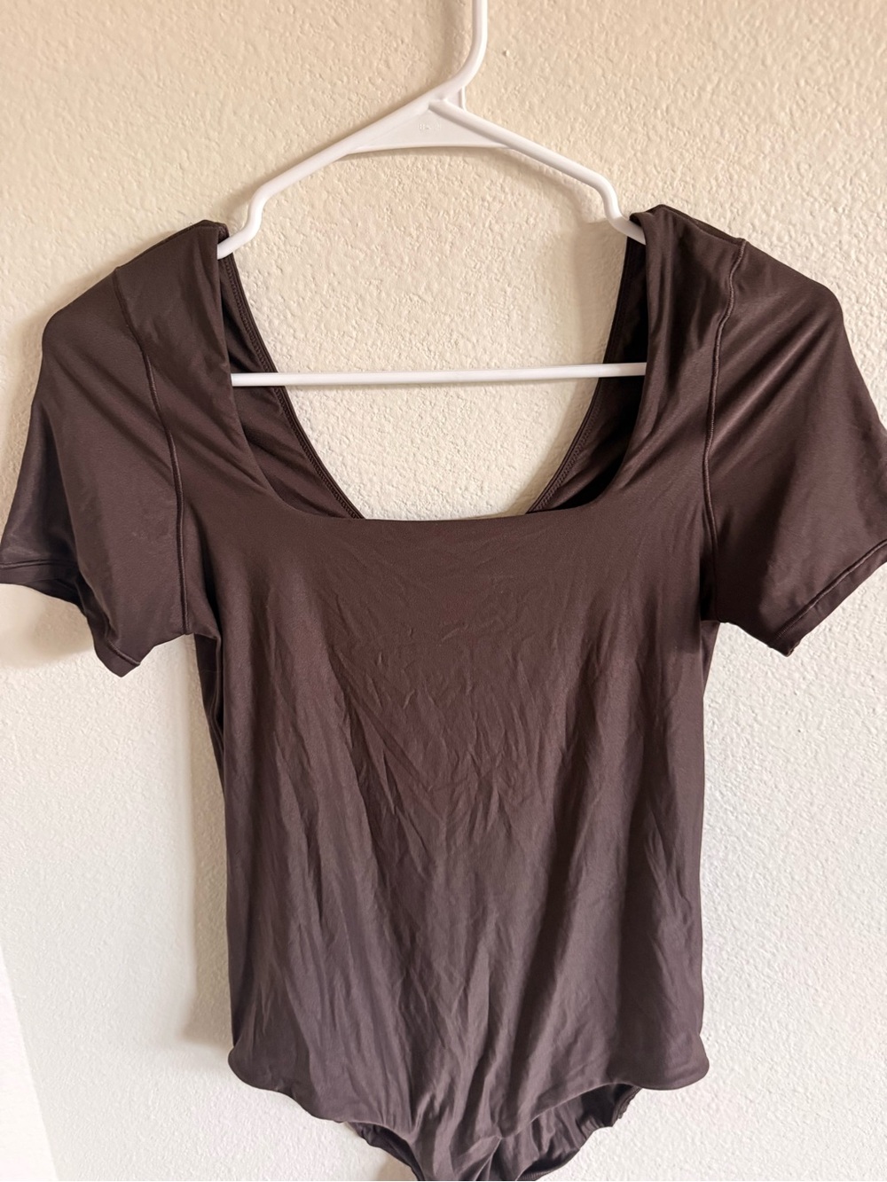 aerie Scoop Neck Short Sleeve Bodysuit in Chocolate Brown